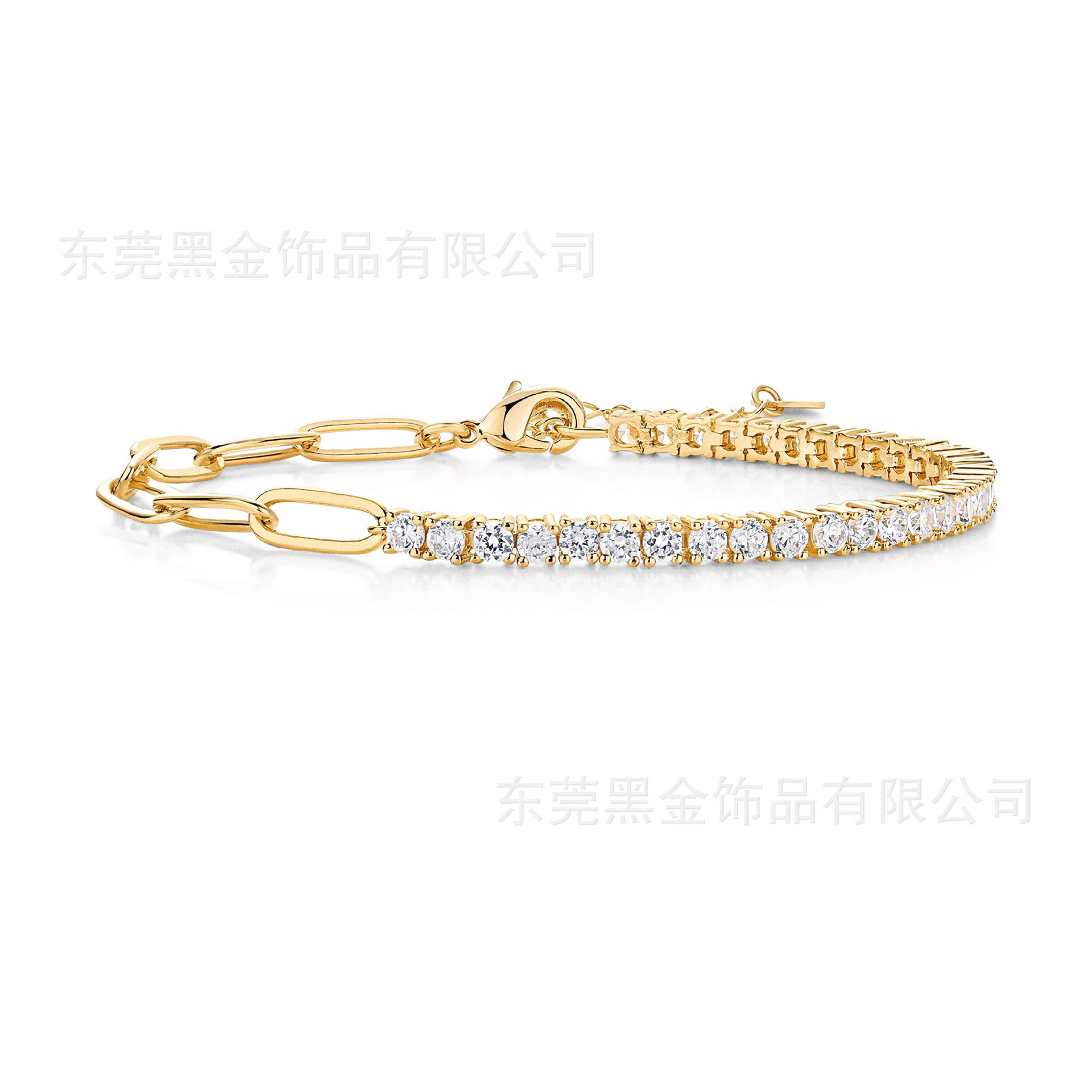 European and American Fashion Ins Stainless Steel Tennis Chain Bracelet with Rhinestones, Paperclip Bracelet, 18K Non-Fading Bracelet and Anklet