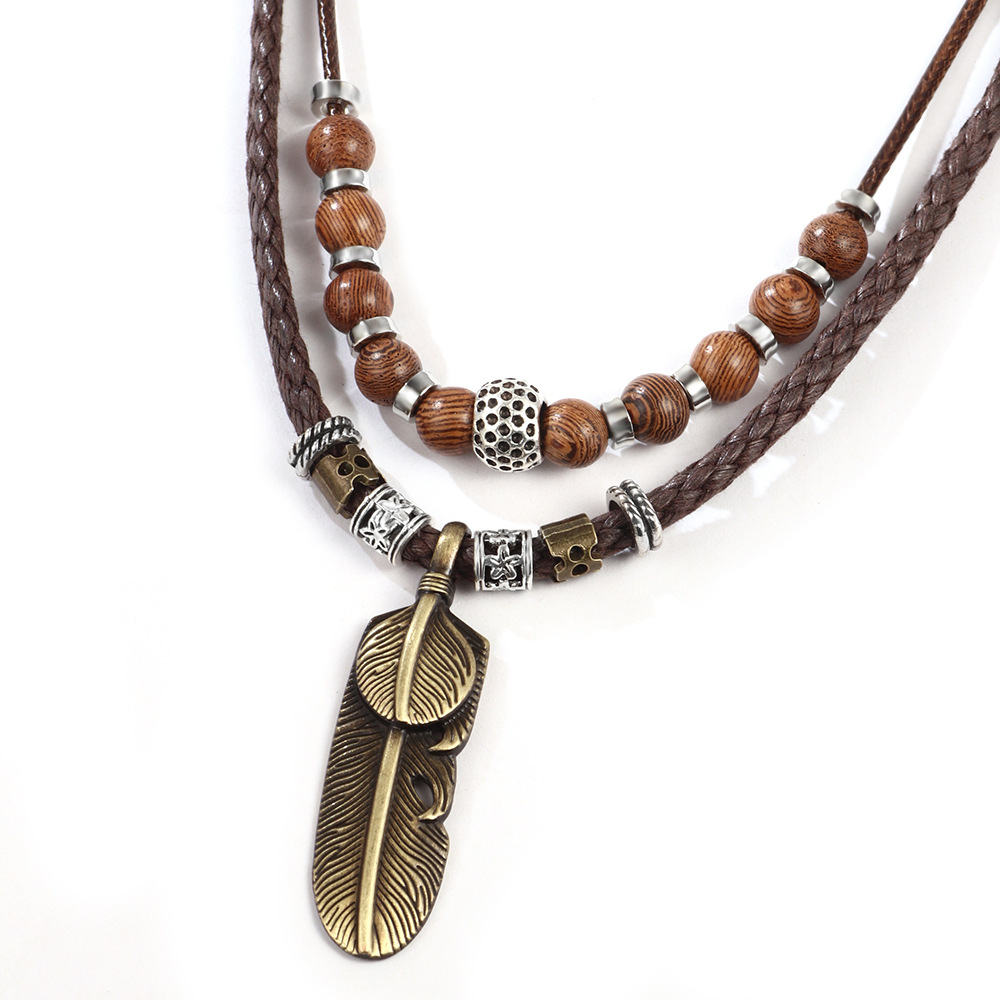 Pendant Necklace Classification Vintage Style Geometric Heart Shape Alloy Wax Line Unisex Pendant Necklace