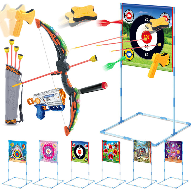 deportes infantiles transfronterizos, arco y flecha, dinosaurios, tiburones, fútbol, lanzamiento con arrowbox, juguetes interactivos para padres e hijos en interiores y al aire libre