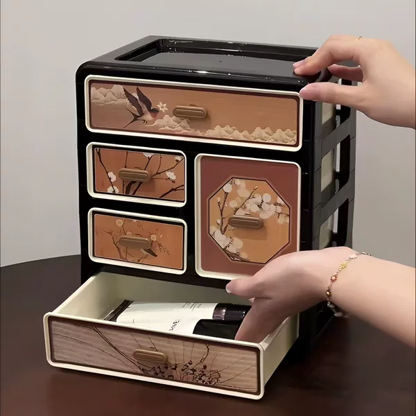Vintage-Style Desktop Storage Box with Drawers, High Aesthetic Value, Entryway Key and Miscellaneous Storage Box