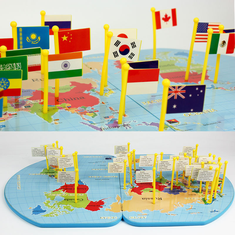 Cross-border children's English version of the world flag map national geography cognitive flag early education educational wooden toys