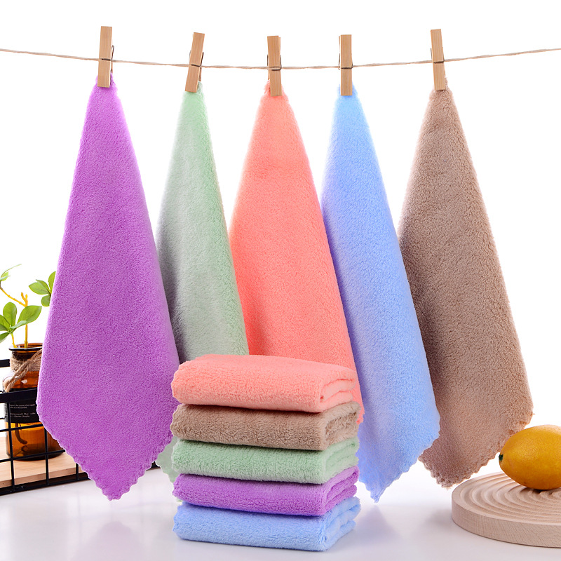 Wholesale housekeeping coral fleece towel 30*30cm small square towel dishwashing towel household cleaning cloth