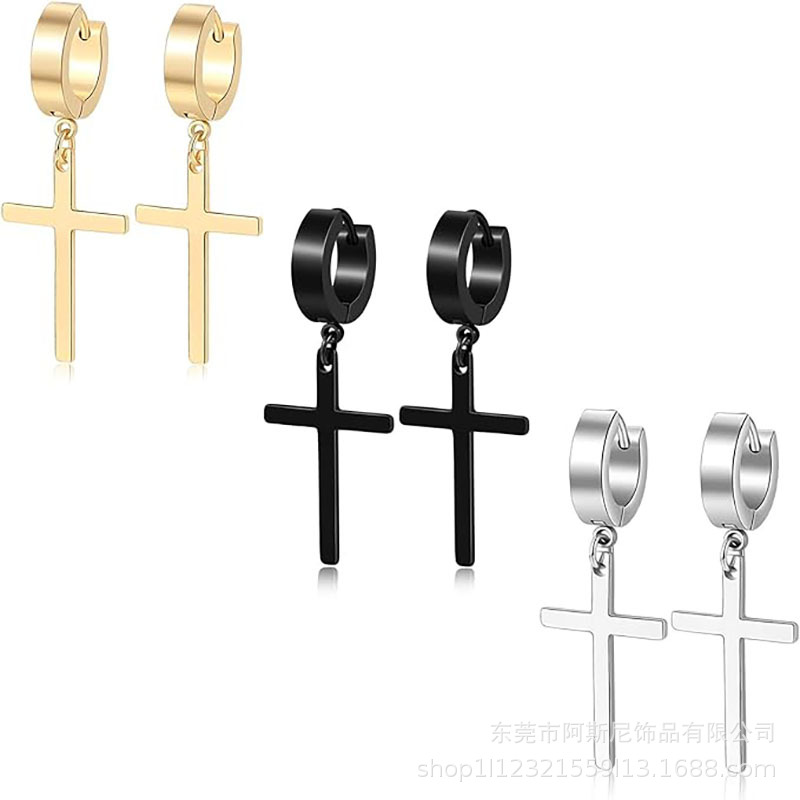 Foreign cross-border stainless steel cross earrings suit pendant hinged earrings cross hoop earrings