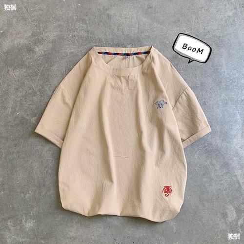 Half-sleeve men's linen T-shirt, cotton-linen short-sleeve, Chinese-style linen material top, loose fit, large size, men's fashion T-shirt