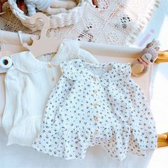 Spring and Autumn Floral Shirt for Girls, Chic Baby Loose Doll Shirt, Stand Collar Underwear, Fresh Top, Cotton 