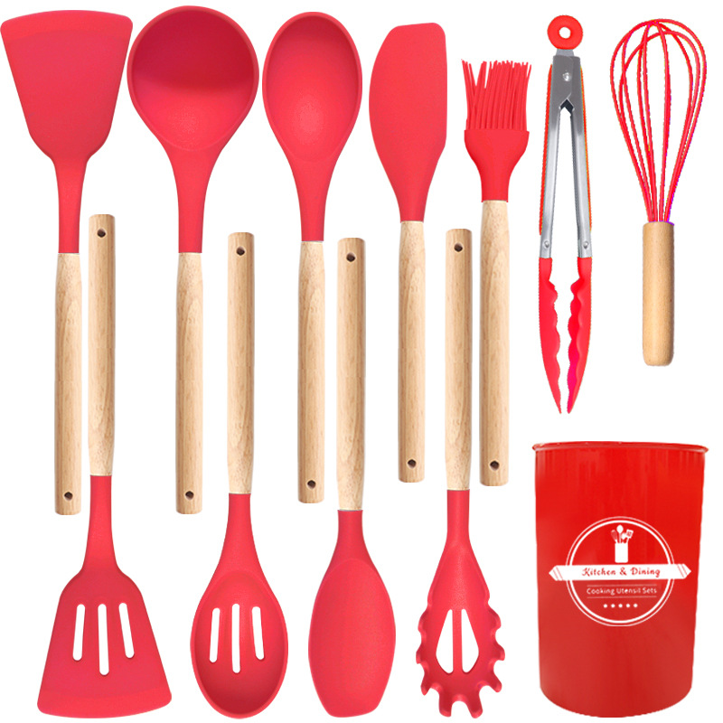 Cuchara de sopa de espátula de silicona transfronteriza juego de 12 piezas sartén antiadherente pala de silicona de calidad alimentaria para el hogar juego de utensilios de cocina de silicona al por mayor