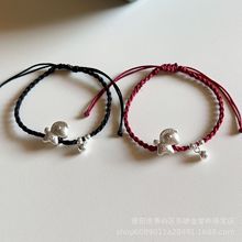 新款足银999纯银手链金钱小马手工编织本命年红手绳百搭情侣手绳