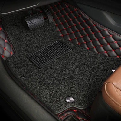 car floor mat for: Ayaqaltılar (Kovriklər) - full-coverage-no-threshold-included-huiqi-single-main-driver-double-layer-black-red-line-black-silk-circle-big-discount