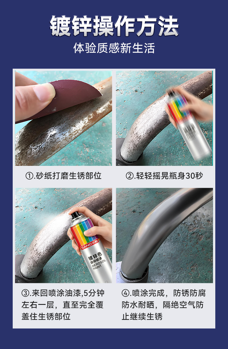 Sanhe galvanized color automatic painting car painting touch-up paint change color anti-rust repair silver galvanized painting wholesale