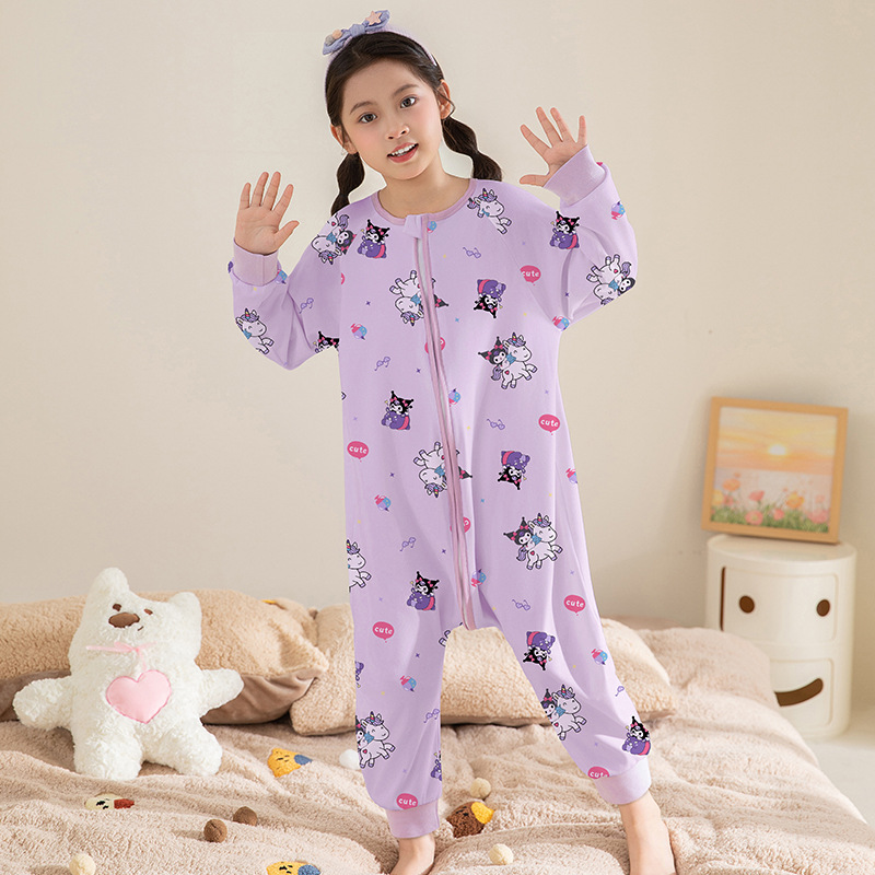 Kuromi Kidsren's Sleeping Bag Pure Cotton Girls Spring & Fall Anti-Cold Cute Baby 100% Cotton Home Clothes Jumpsuit