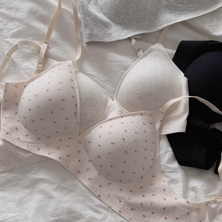 Summer Small Floral Underwear Women's French Triangle Cup Thin Small Breast Push-Up No Rims Comfortable Bra New Style