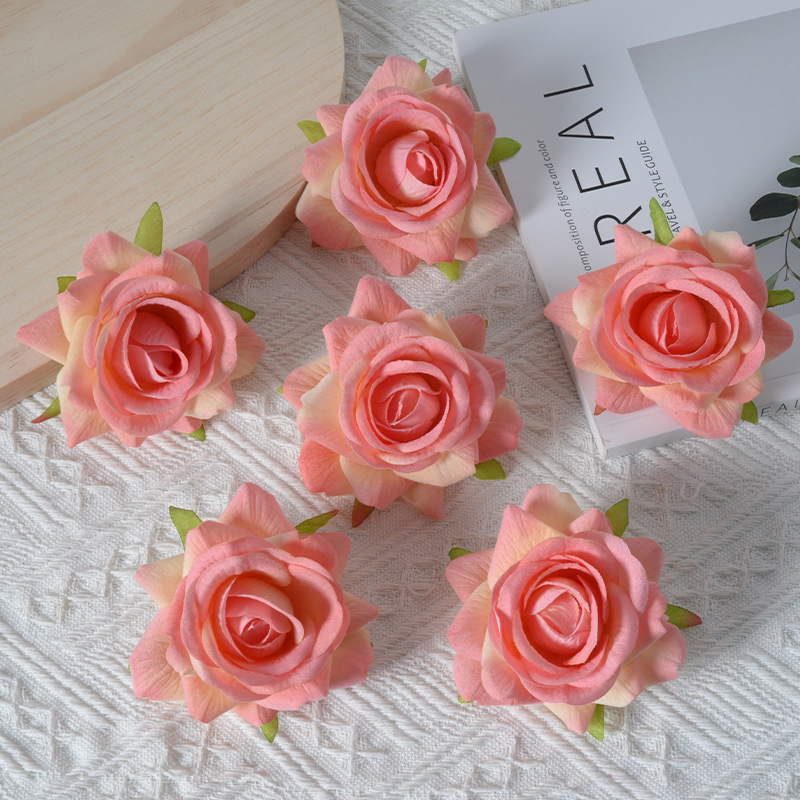 Simulación floral tela de terciopelo corn rosa rosa rosa cabeza de diseño de flores de boda decoración de flores DIY accesorios materiales