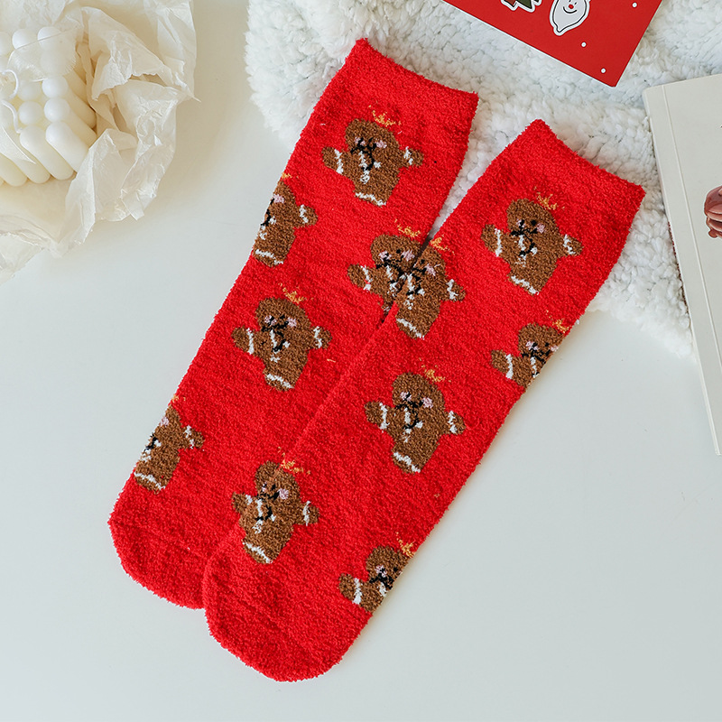 Calcetines de terciopelo bilaterales de Navidad creativa calcetines de media pantorrilla de dibujos animados Otoño e Invierno calcetines de Navidad europeos y americanos calcetines de media pantorrilla rectos de Santa Claus
