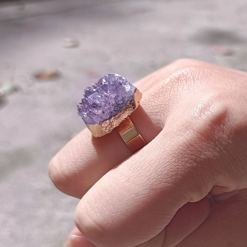 Amethyst Original Stone Ring Galactic Agate Crystal Cluster Ore Irregular Ring Amazon Cross Border