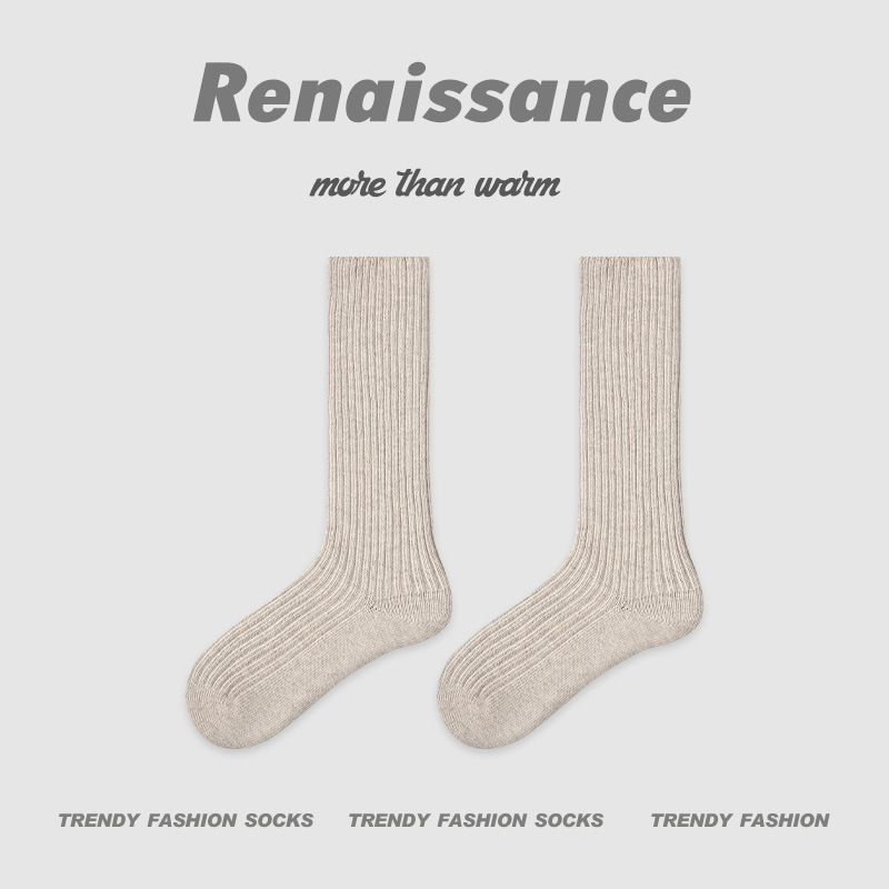 Renaissance秋冬新款中筒袜刺绣百搭无骨堆堆袜学院风ins潮袜子女|undefined