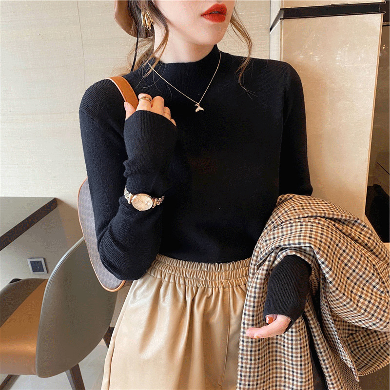 230g/Original Quality Half Turtle Neck Women's Inner Backing Shirt Autumn and Winter Middle Neck Knitted Jacket Black 230g/Original Quality Half Turtle Neck Women's Inner Backing Shirt Autumn and Winter Middle Neck Knitted Jacket Black