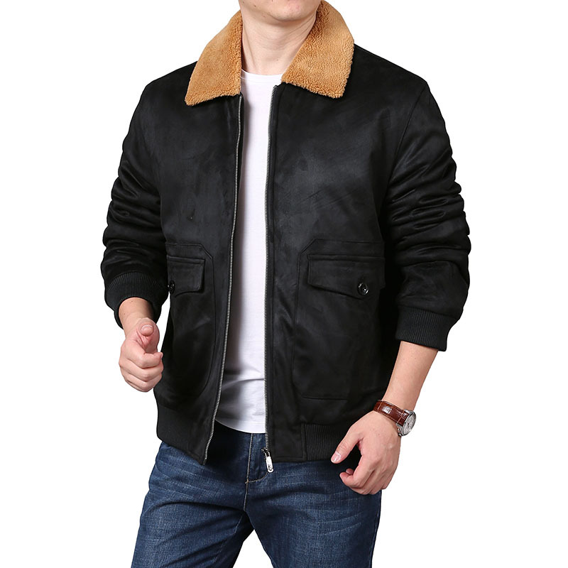 Winterjacke aus Wildleder für Herren mit dickem, lockerem Kragen, mehreren Taschen, warmer Lammwolle, Übergrößenjacke_voghion.com