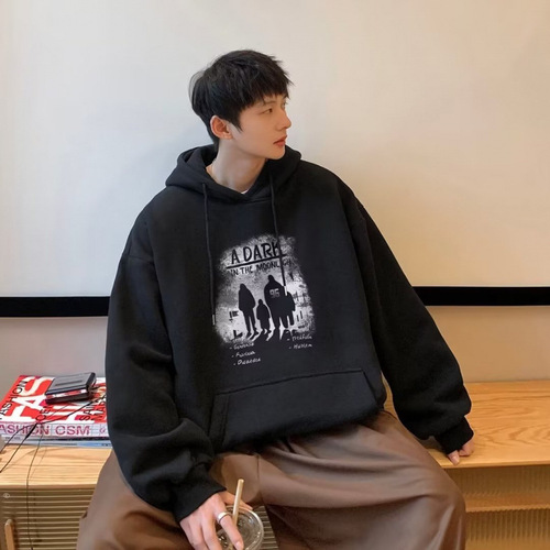 Men's 2024 American Style Hooded Padded Sweatshirt for Autumn/Winter, Loose and Casual, Streetwear, Youth, Plus Size
