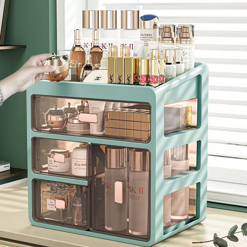 Cosmetics storage box, transparent desktop drawer organizer, large capacity dust‑proof makeup box