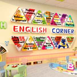 英语角教室布置装饰文化环创工作幼儿园托管班级培训机构墙面贴纸