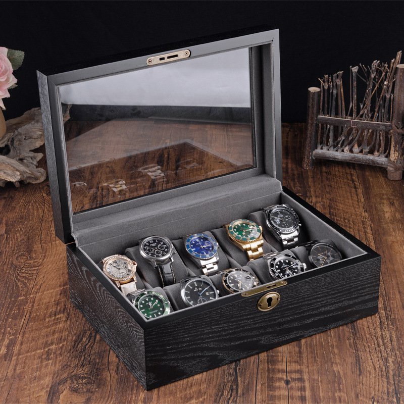 Ash Wood Watch Storage Box High-End Black Watch Mechanical Watch Bracelet Jewelry Organization Dust-Proof Collection