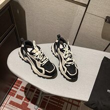 秋冬老爹鞋女加绒黑白色小众运动鞋百搭厚底显脚小拼色增高熊猫鞋