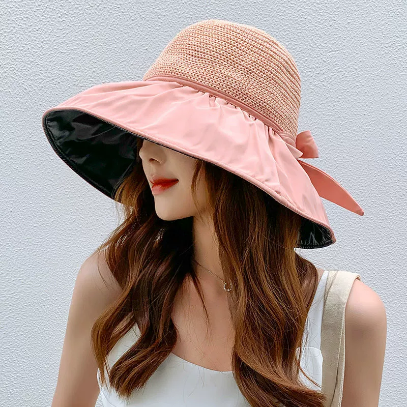 Summer sun hat with bow solar-powered, sun protection