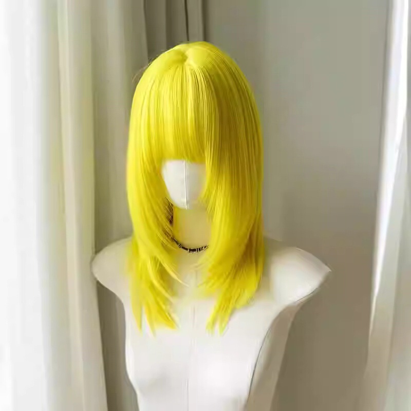 Chen Xiao High-Quality Japanese-Style Lolita Lemon Yellow Playful and Cute Cosplay Medium-Long Hair Full Wig Set Chen Xiao High-Quality Japanese-Style Lolita Lemon Yellow Playful and Cute Cosplay Medium-Long Hair Full Wig Set