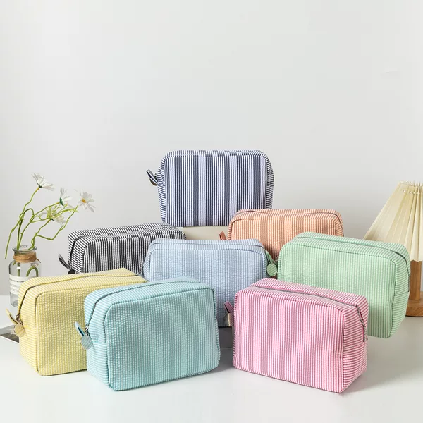 Cross-border European and American Seersucker Cosmetic Bag Large Capacity Striped Wash Bag Mississippi Popular Travel Storage Bag