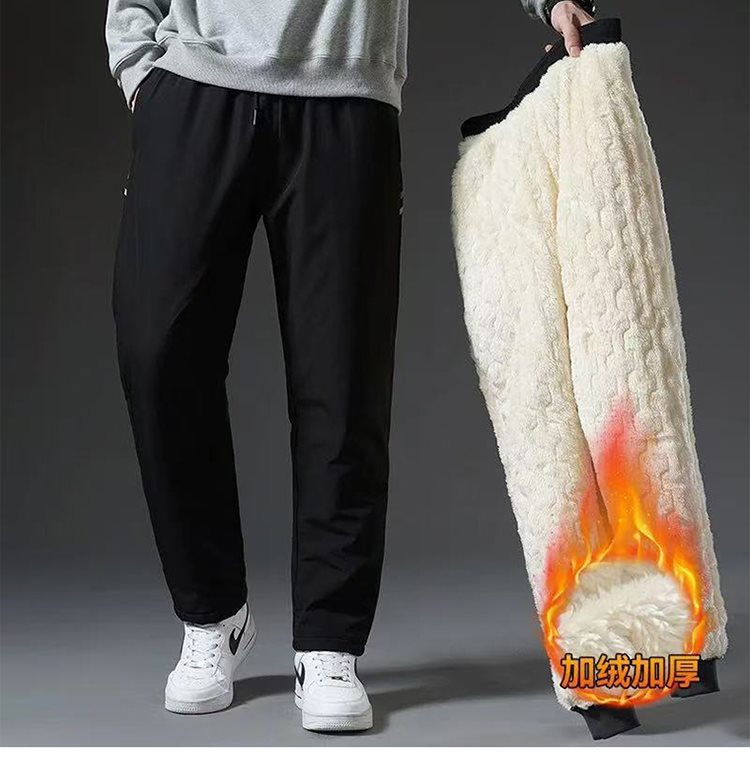 New winter men's outdoor cotton trousers, youth style, fleece-lined, warm, thickened cotton trousers, men's trendy style, size 376