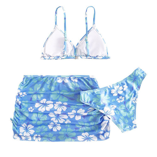 Amazon 2024 New Fashionable Printed Kids' Swimsuit Set—Three-Piece Design, Mid-to-Large Girls' On-Site Thermal Spa-Style Split Swimsuit—Wholesale