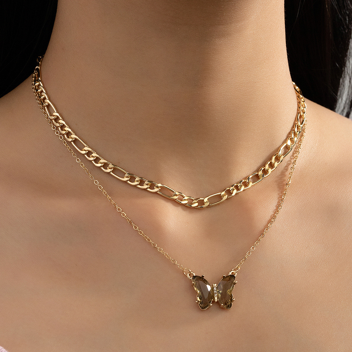 1 Piece Cute Butterfly Alloy Plating Zircon Womenu0027S Pendant Necklace