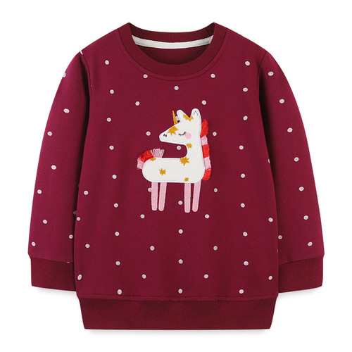 European and American Style Girls' Long-Sleeve Sweatshirt Autumn New Embroidered Children's Sweatshirt Medium Kids Hoodie One-Time Shipping