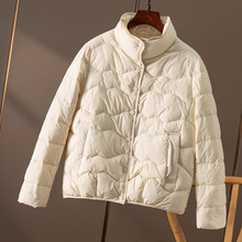 高腰裤绝配 法G轻暖波浪纹立领安心90绒羽绒服女2025秋冬