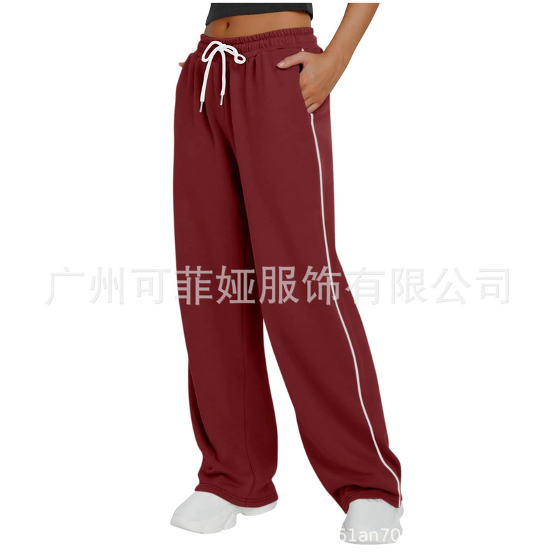 跨境亚马逊2025新款欧美风抽绳高腰阔腿裤宽松运动裤休闲百搭卫裤|undefined