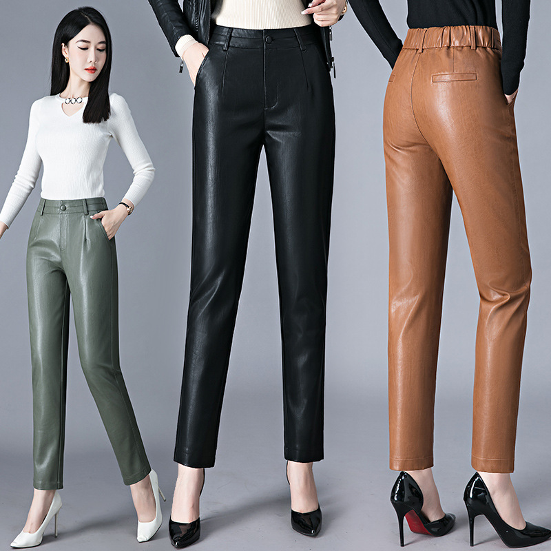 Haining Women's Lambskin Leather Pants 2025 Autumn and Winter New Versatile High-Waisted Slimming Straight-Leg Loose Nine-Point Cigarette Pants