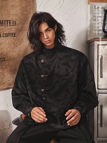 National trend new Chinese style butterfly buckle long-sleeved shirt men's autumn retro niche shirt ancient costume Tang suit coat clothes