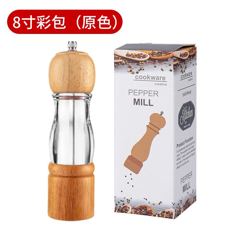 Amoladora de pimienta de madera transparente base traje cocina pimienta sal marina Molino de pimienta negro hogar camping condimento botella