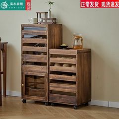 实木斗柜七层牙科柜黑胡桃茶室现代简约茶水柜收纳柜茶具柜可移动