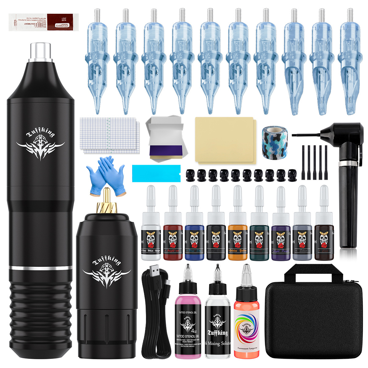Set de máquina de tatuaje para principiantes 15ml de tinta fluorescente conjunto completo de herramientas de suministro inalámbrico de equipos de tatuaje exclusivos transfronterizos