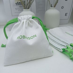 Casual White Herringbone Twill Canvas Folded Drawstring Bag Beauty Instrument Massager Packaging Bag Cosmetic Essential Oil Bag