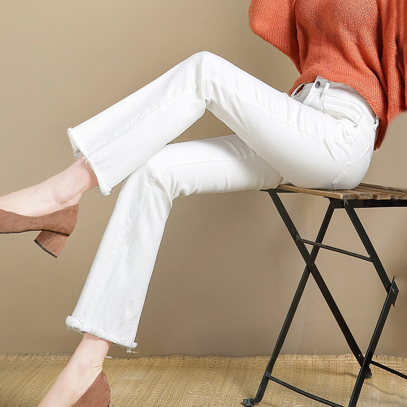 White Flared Jeans for Women, 2026 Spring Hot Style, High-Waisted, Height-Enhancing, Slimming, Cigarette-Style Flared Jeans for Petite Figures