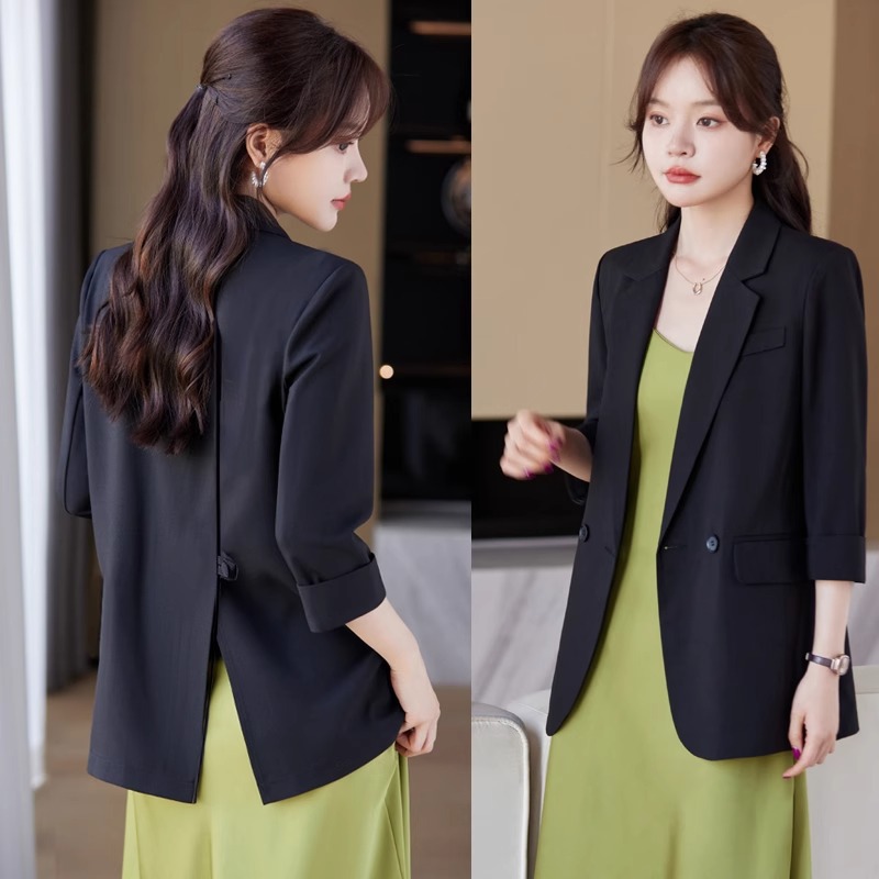 Back Slit Black Suit Jacket Women's Thin 2025 Summer New Classy Large Size Women's Casual Suit Top