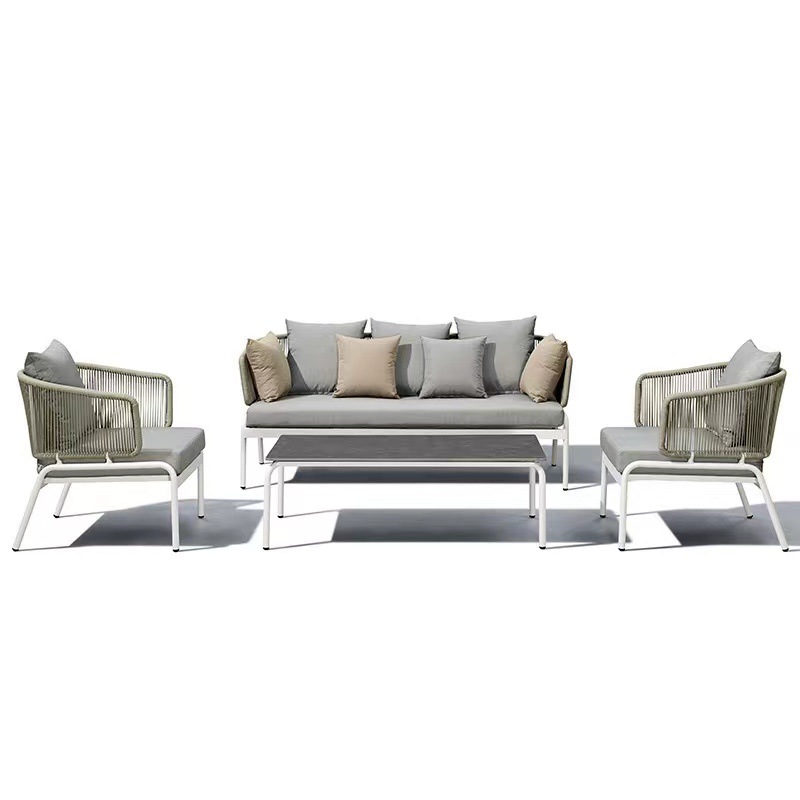 Sofá al aire libre Villa nórdica patio jardín terraza recepción comercial marco de aluminio trenzado sofá a prueba de agua