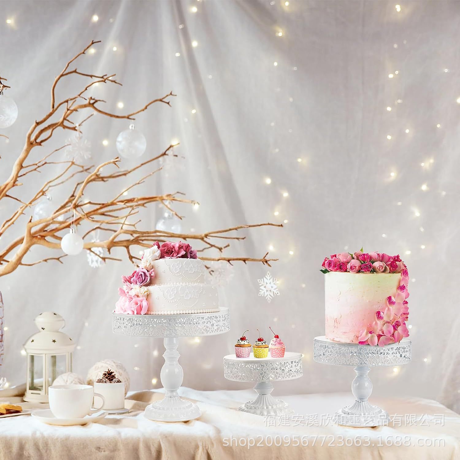 Decoración de mesa de postres de boda blanca estante de pastel europeo props de boda encaje plato de pastel hierro forjado estante de bocadillos