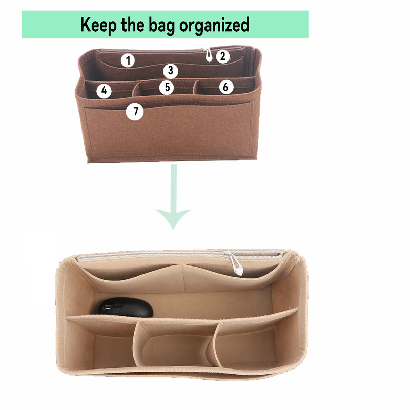 Cosmetic Portable Travel Storage Bag with Zipper, Three-Compartment Bag, Makeup Brush Storage Bag, Inner Bag with Compartment