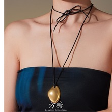 方糖新款爱心皮绳毛衣项链女不规则几何形吊坠项链小众不锈钢项饰