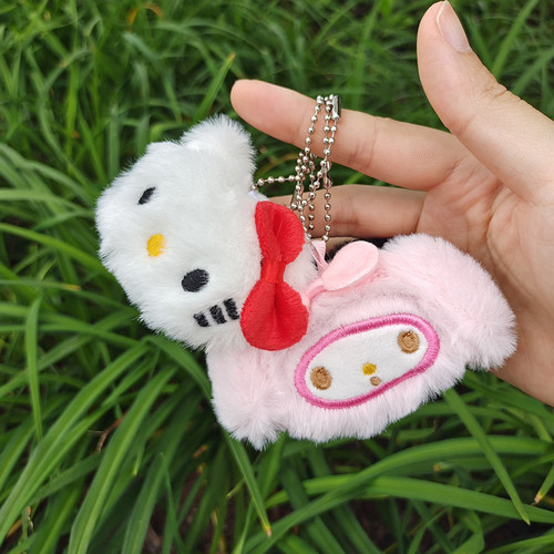 Cartoon Japanese plush doll, cute little white dog, pudding dog, Kuromi bag keychain, small doll pendant