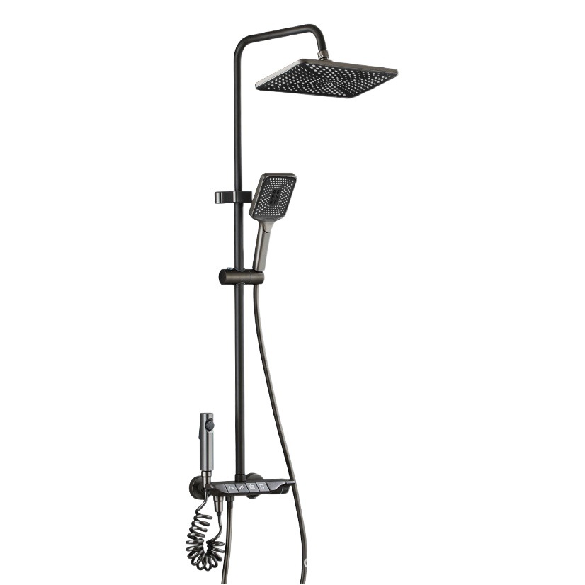 Chapado en agua fábrica pistola de cobre gris portaaviones piano pantalla digital traje de ducha interruptor de boquilla de refuerzo