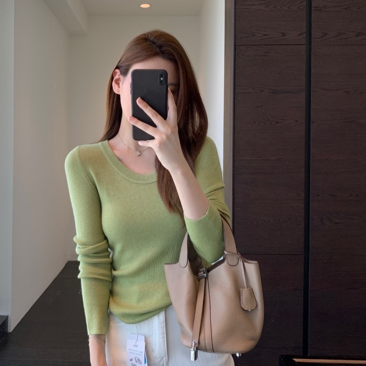 时髦U领 客供羊毛混纺舒适保暖针织毛衣女打底衫秋冬新|undefined